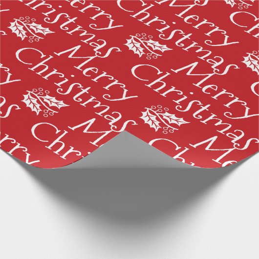 Vrolijk kerstrood wit mistletoe schattig modern cadeaupapier (Hoek)