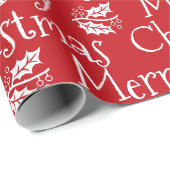 Vrolijk kerstrood wit mistletoe schattig modern cadeaupapier (Rol Hoek)