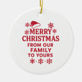 Vrolijk kerstrood wit moderne familie groeten keramisch ornament (Voorkant)