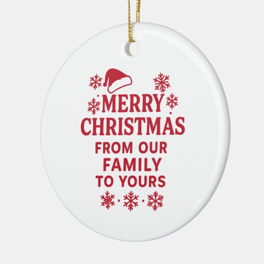 Vrolijk kerstrood wit moderne familie groeten keramisch ornament (Links)