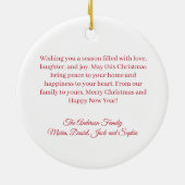 Vrolijk kerstrood wit moderne familie groeten keramisch ornament (Achterkant)