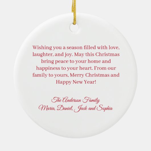 Vrolijk kerstrood wit moderne familie groeten keramisch ornament (Achterkant)