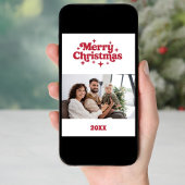 Vrolijk Kerstrood wit retro fotokaart Feestdagenkaart