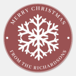 Vrolijk kerstrood Wit Snowflake Ronde Sticker