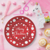 Vrolijk kerstrood wit stippen patroon papieren bordje (Feest)