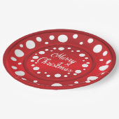 Vrolijk kerstrood wit stippen patroon papieren bordje (Gekanteld)