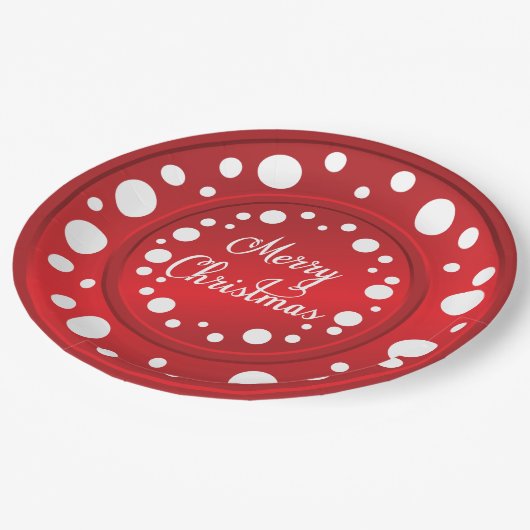 Vrolijk kerstrood wit stippen patroon papieren bordje (Gekanteld)