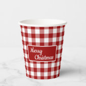 Vrolijk kerstrood Witte Buffalo Check Party Papieren Bekers (Voorkant)