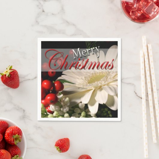 Vrolijk kerstrood-witte feestbloemen servetten (Insitu)