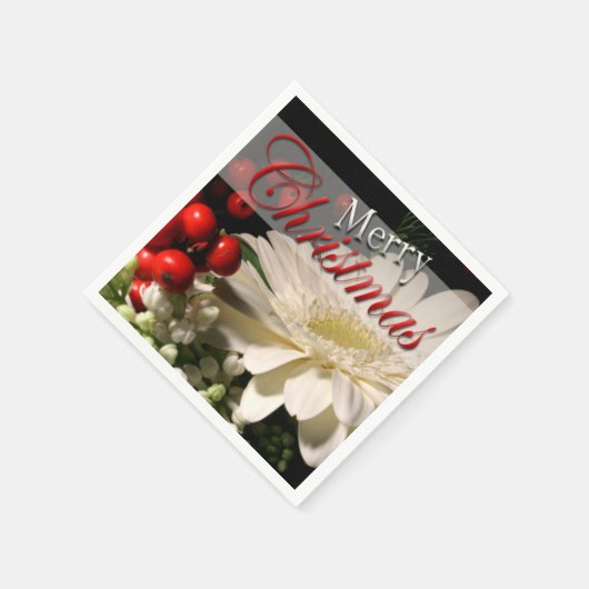 Vrolijk kerstrood-witte feestbloemen servetten (Hoek)