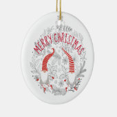 Vrolijk kerstrood Witte Gepersonaliseerde Gnomen Keramisch Ornament (Rechts)