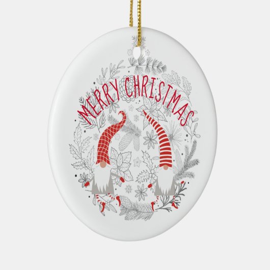 Vrolijk kerstrood Witte Gepersonaliseerde Gnomen Keramisch Ornament (Rechts)