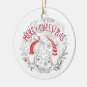 Vrolijk kerstrood Witte Gepersonaliseerde Gnomen Keramisch Ornament (Links)