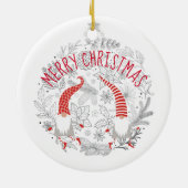 Vrolijk kerstrood Witte Gepersonaliseerde Gnomen Keramisch Ornament (Achterkant)