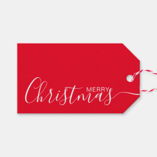 Vrolijk kerstrood-witte minimalistisch cadeaulabel