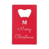 Vrolijk kerstrood-witte Monogrammen Gift Favor Creditkaart Flessenopener (Voorkant)