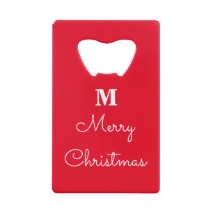 Vrolijk kerstrood-witte Monogrammen Gift Favor Creditkaart Flessenopener
