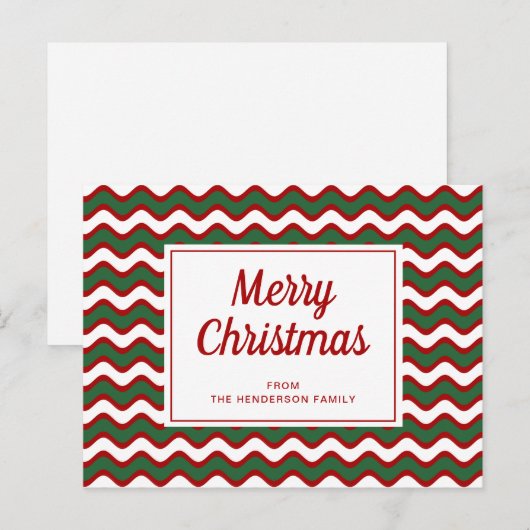 Vrolijk kerstrood-witte strepen golven briefkaart (Voorkant / Achterkant)