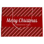 Vrolijk kerstrood-witte strepen groot cadeauzakje (Voorkant)