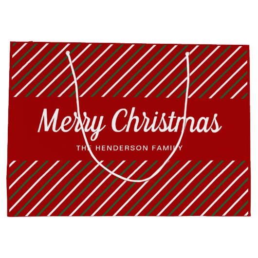 Vrolijk kerstrood-witte strepen groot cadeauzakje (Achterkant)