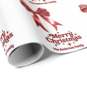 Vrolijk Kerstrood witte strik retro Cadeaupapier (Rol Hoek)