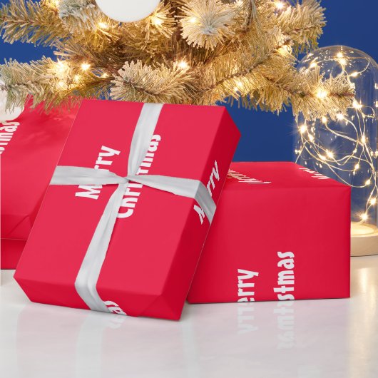 Vrolijk kerstrood Witte Striped Sjabloon Cadeaupapier (Feestdagen)