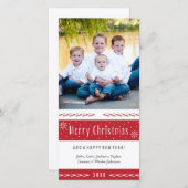 Vrolijk kerstrood Witte Stripes Feestdagenkaart (Voorkant / Achterkant)