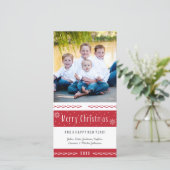 Vrolijk kerstrood Witte Stripes Feestdagenkaart (Staand voorkant)