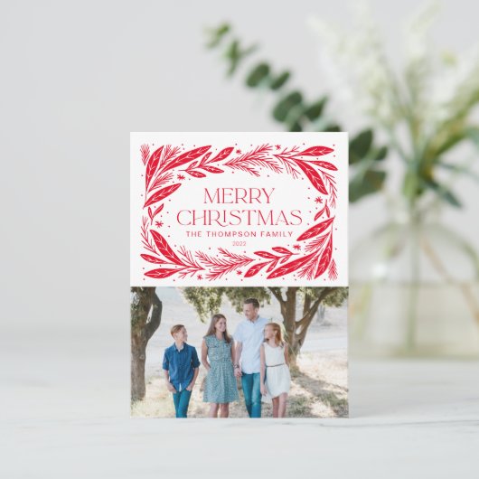 Vrolijk kerstrood Wreath Briefkaart (Staand voorkant)