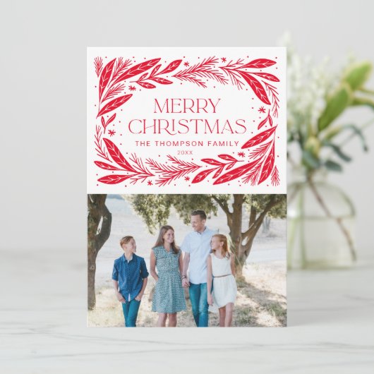 Vrolijk kerstrood Wreath Kaart (Staand voorkant)