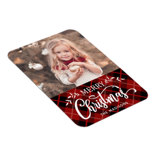 Vrolijk kerstrood zwart geruite fotomagneet magneet (Rechterzijde)