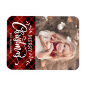 Vrolijk kerstrood zwart geruite fotomagneet magneet (Horizontaal)