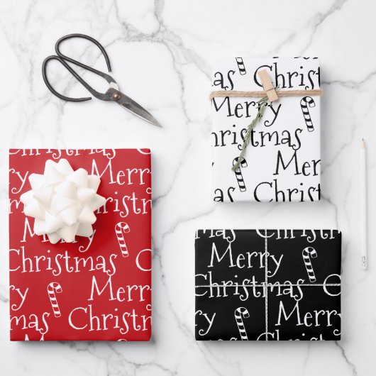 Vrolijk kerstrood zwart snoepgoed schattig inpakpapier vel (Voorkant)