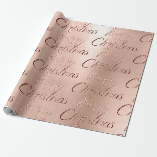 Vrolijk kerstRoos Gold Glitter Script Elegant Cadeaupapier (Uitgerold)