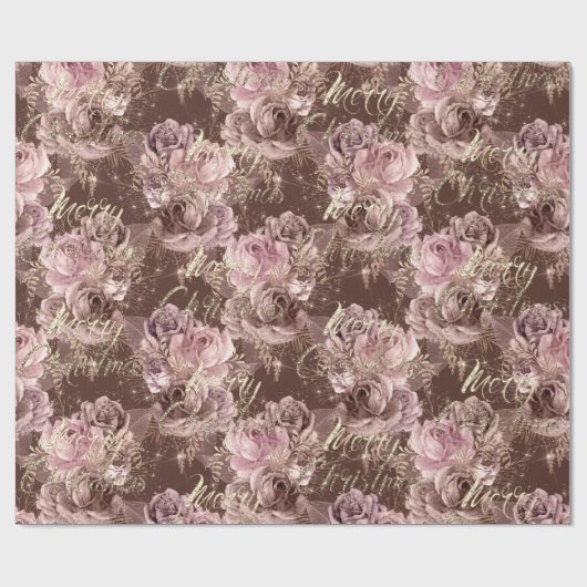 Vrolijk kerstRoos Gold Glitter Script Roos Roze Cadeaupapier (Vlak)