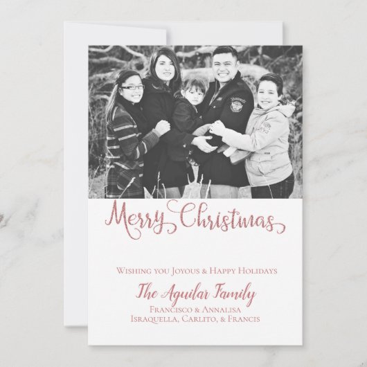 Vrolijk kerstRoos Gold Pink Faux Glitter Foto Feestdagenkaart (Voorkant)