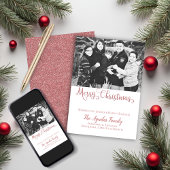 Vrolijk kerstRoos Gold Pink Faux Glitter Foto Feestdagenkaart