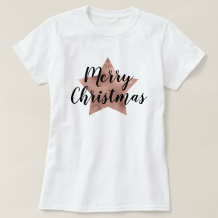 Vrolijk kerstRoos Gold Pink Star T-shirt