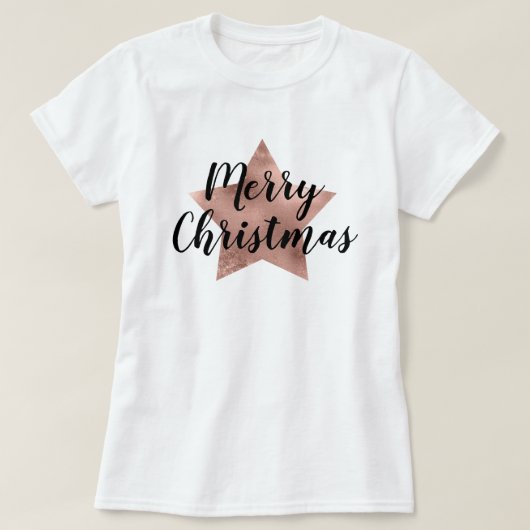 Vrolijk kerstRoos Gold Pink Star T-shirt (Design voorkant)