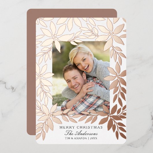 Vrolijk kerstRoos Gold Poinsettia Folie Kaart (Voorkant / Achterkant)