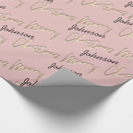 Vrolijk kerstRoos Gold Script Name Blush Cadeaupapier (Hoek)
