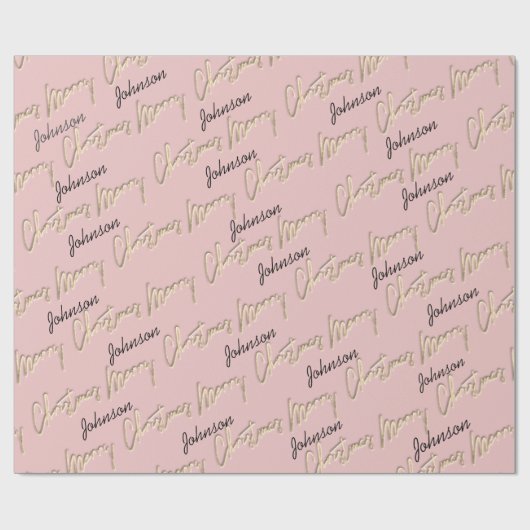Vrolijk kerstRoos Gold Script Name Blush Cadeaupapier (Vlak)