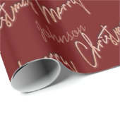 Vrolijk kerstRoos Gold Script Name Burgundy Cadeaupapier (Rol Hoek)