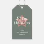 Vrolijk kerstRoos Gold Star Sage Green Cadeaulabel (Voorkant)