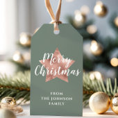 Vrolijk kerstRoos Gold Star Sage Green Cadeaulabel