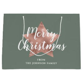 Vrolijk kerstRoos Gold Star Sage Green Groot Cadeauzakje