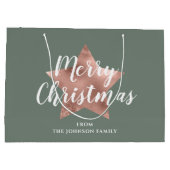 Vrolijk kerstRoos Gold Star Sage Green Groot Cadeauzakje (Achterkant)