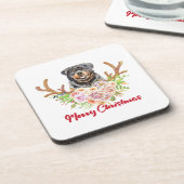 Vrolijk kerstrottweiler Dog Reindeer Xmas Dog Bier Onderzetter (Linkerzijde)