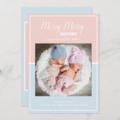 Vrolijk kerstroze baby Blue Twin Feestdagenkaart (Voorkant / Achterkant)