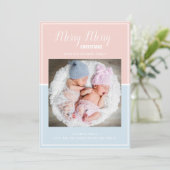 Vrolijk kerstroze baby Blue Twin Feestdagenkaart (Staand voorkant)